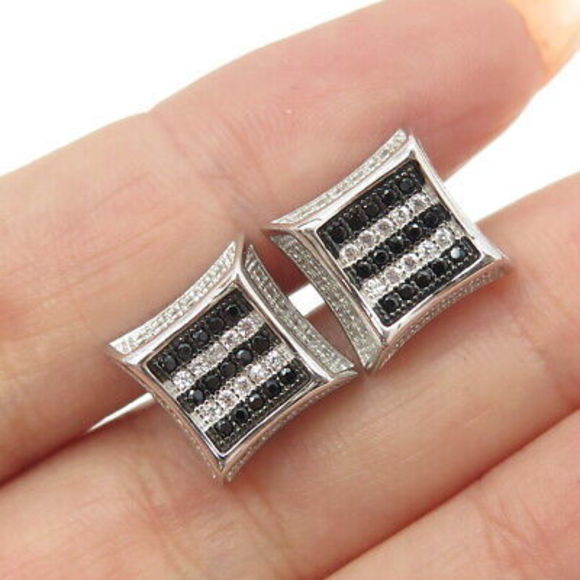 Jewelry - 925 Sterling Silver White & Black C Z Stud Earrings